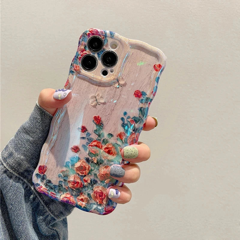 Luxury Blue Floral Shockproof Case