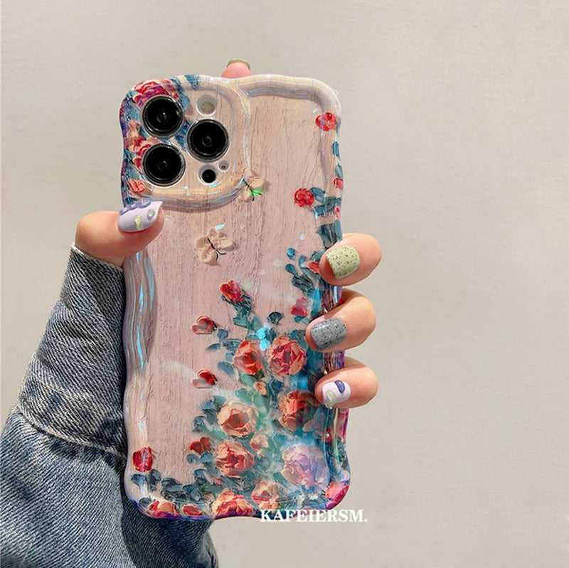 Luxury Blue Floral Shockproof Case